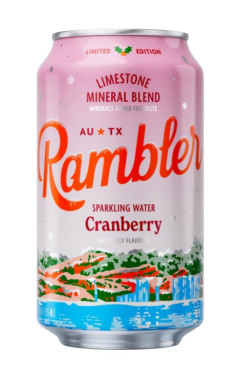 AUTX RAMBLER Sparkling Water, Texas Limestone Mineral Blend, Cranberry Flavor, Limited Edition, 12-Ounce Cans, Three 8-Packs (24 Cans)