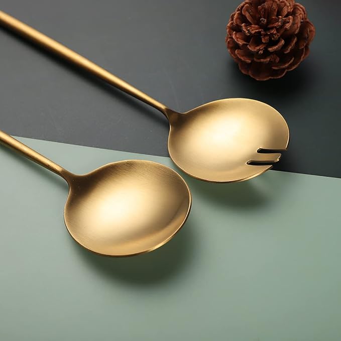 Salad Servers,Spoon and Fork Set 11.41 inch,18/10 Stainless Steel Salad Serving Titanium Plating (Gold)