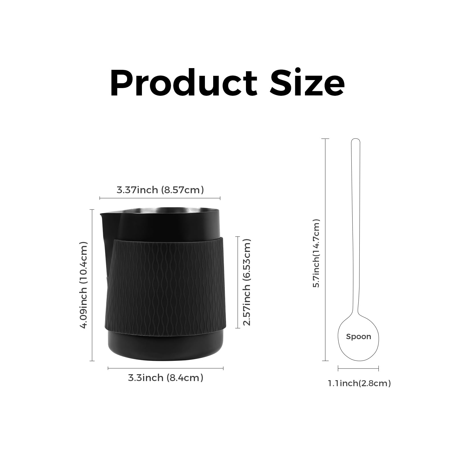 IKAPE Espresso Milk Pitcher, 15.04/450ml Milk Frothing Jug without Handle, Espresso Steaming
