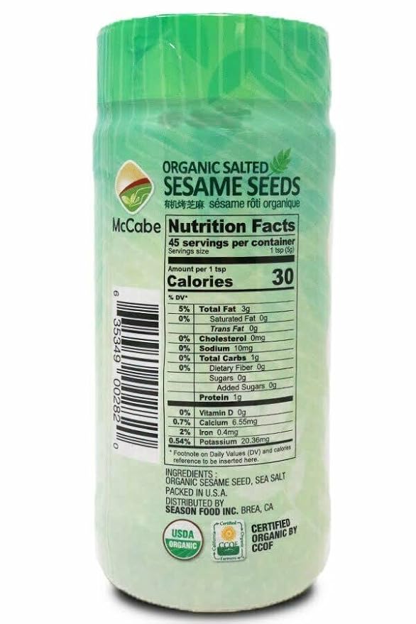 McCabe Organic Salted Sesame, 8oz (2 Packs), USDA Organic Certified, CCOF Certified Organic, Roasted & Packed in USA