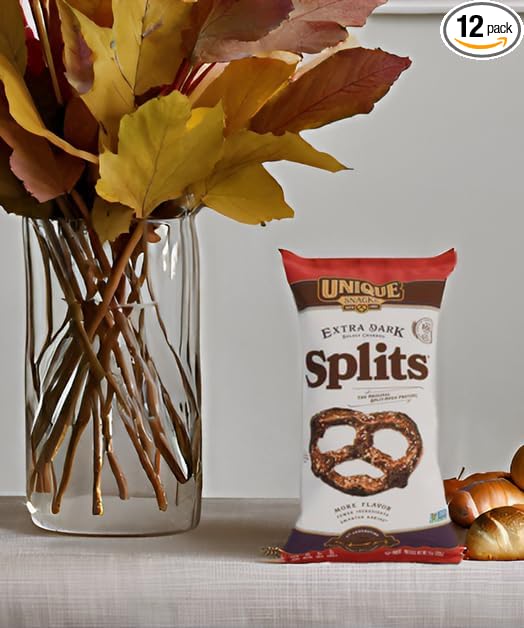 Unique Snacks Extra Dark Splits Pretzels, Original Split-Open Pretzels, Delicious Homestyle Baked Snack Bag, Vegan, OU Kosher, and Non-GMO Food, No Artificial Flavor, 11 Oz. Bag, Pack of 12