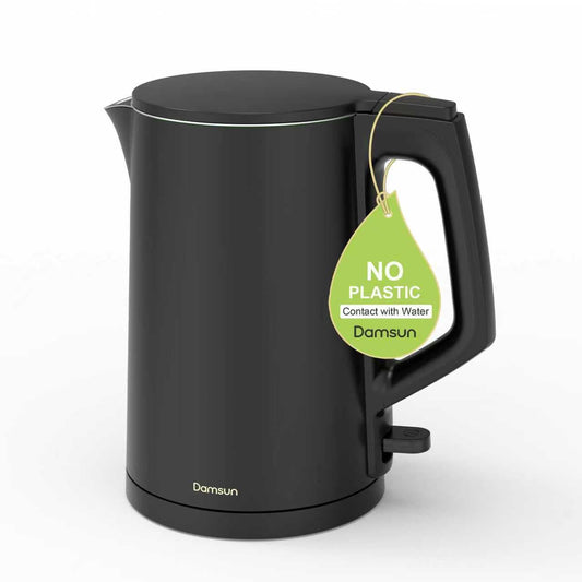 Damsun 1.7L Stainless Steel Electric Kettle, 1500W Rapid Boil, Black