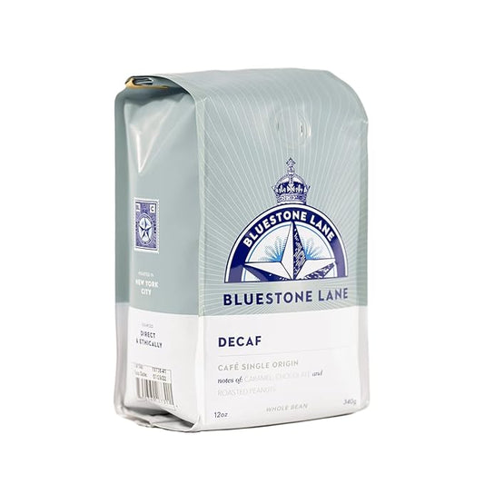 Bluestone Lane Coffee, Decaf Colombian Espresso Beans, Medium Roast, Whole Bean, 12 Ounce Bag, Fresh Roasted Single Origin