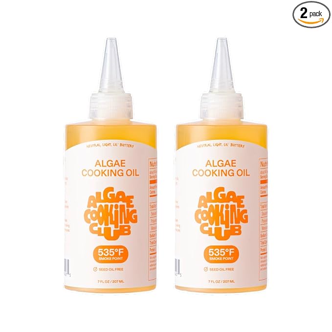 Algae Cooking Club Chef-Grade 100% Algae Cooking Oil 7oz Squeeze Bottles (2 Pack) ??High Smoke Point 535째F, Rich in Omega-9, Neutral Buttery Flavor, Seed-Oil Free, Perfect for Searing, Baking & Frying