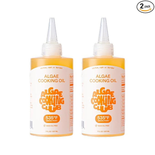 Algae Cooking Club Chef-Grade 100% Algae Cooking Oil 7oz Squeeze Bottles (2 Pack) ??High Smoke Point 535째F, Rich in Omega-9, Neutral Buttery Flavor, Seed-Oil Free, Perfect for Searing, Baking & Frying