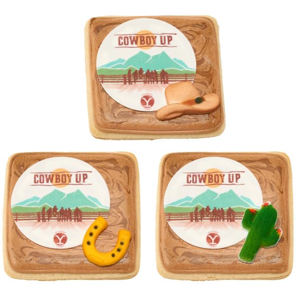 Western - Cowboy Hat, Horse and Horse Shoe Edible Sugar Cake Toppers, 12 Count