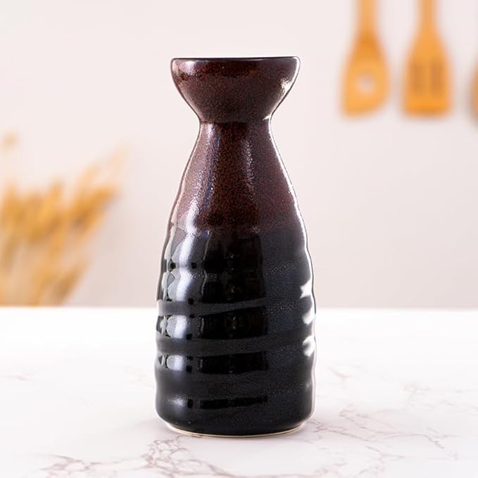 Urban Tokyo Tokkuri Porcelain Sake Bottle Server 10 fl oz Hot or Cold Sake Home or Restaurant Supply Use Reactive Glazed Ceramic (Black Red)