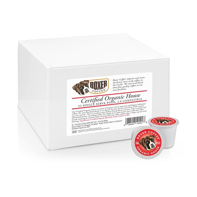 Boxer Coffee 52ct Organic House Blend ??Certified Organic Medium Roast Coffee Pods ??Specialty Grade, Artisan Single-Serve Cups ??Compatible with Keurig K-Cup Brewers