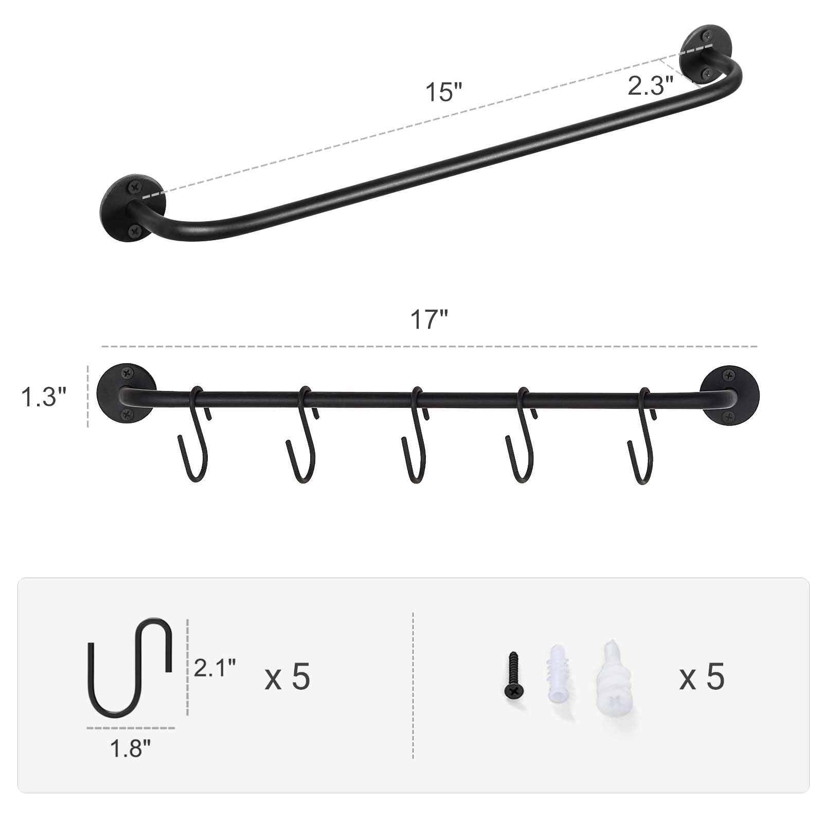 Mkono Wall Mounted Mug Holder, Coffee Cup Hanger Rack with 5 Hooks, 1 Pack
