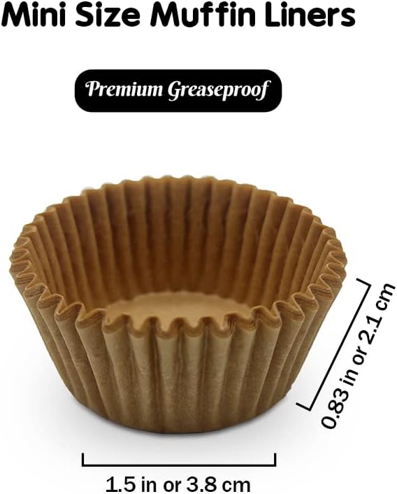 Unbleached Mini Cupcake Liners Natural Greaseproof Paper Muffin Baking Cups, 500-Count