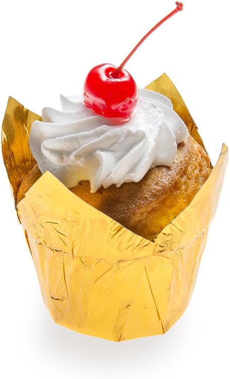 Restaurantware 4 Ounce Petal Baking Cups 200 Grease Resistant Tulip Cupcake Wrappers - Tulip Shaped Oven Safe Gold Paper Disposable Cupcake Liners For Parties and Weddings Mini