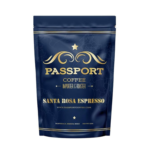 Passport Coffee Santa Rosa Espresso ??Light roast espresso blend from Ethiopia & Brazil. Flavor notes of delicate floral & sweet cocoa-caramel. Premium whole bean coffee, 12oz Bag