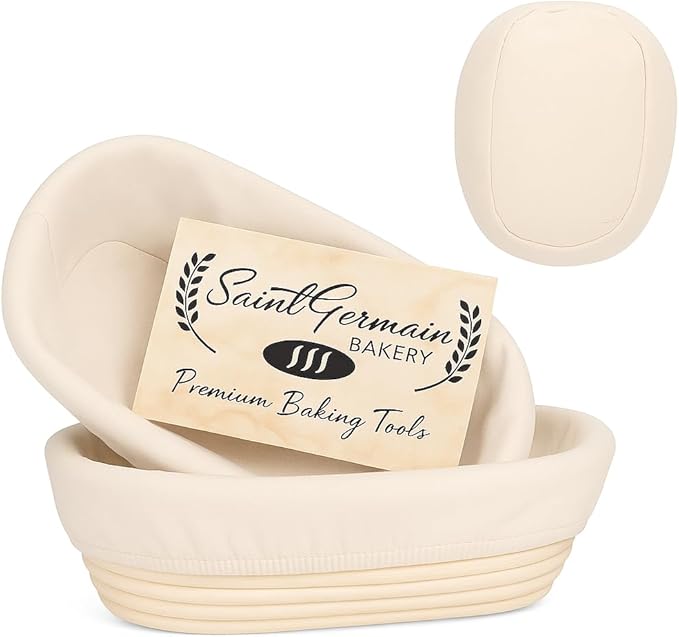 Saint Germain Bakery Premium Round Bread Banneton Basket with Liner - Perfect Brotform Proofing Basket for Making Beautiful Bread (10" Oval (2x count))