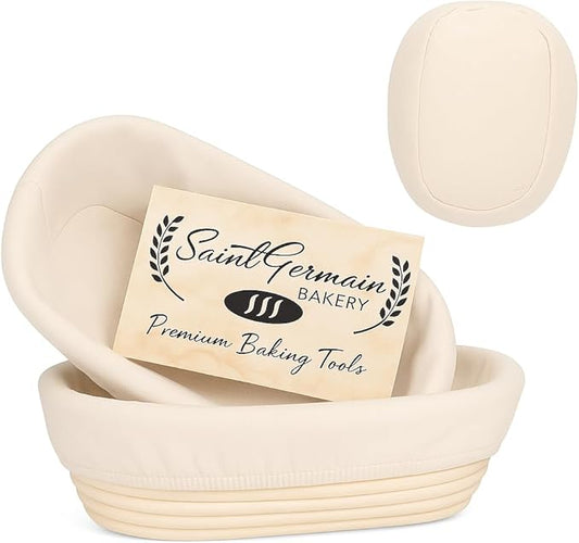 Saint Germain Bakery Premium Round Bread Banneton Basket with Liner - Perfect Brotform Proofing Basket for Making Beautiful Bread (10" Oval (2x count))