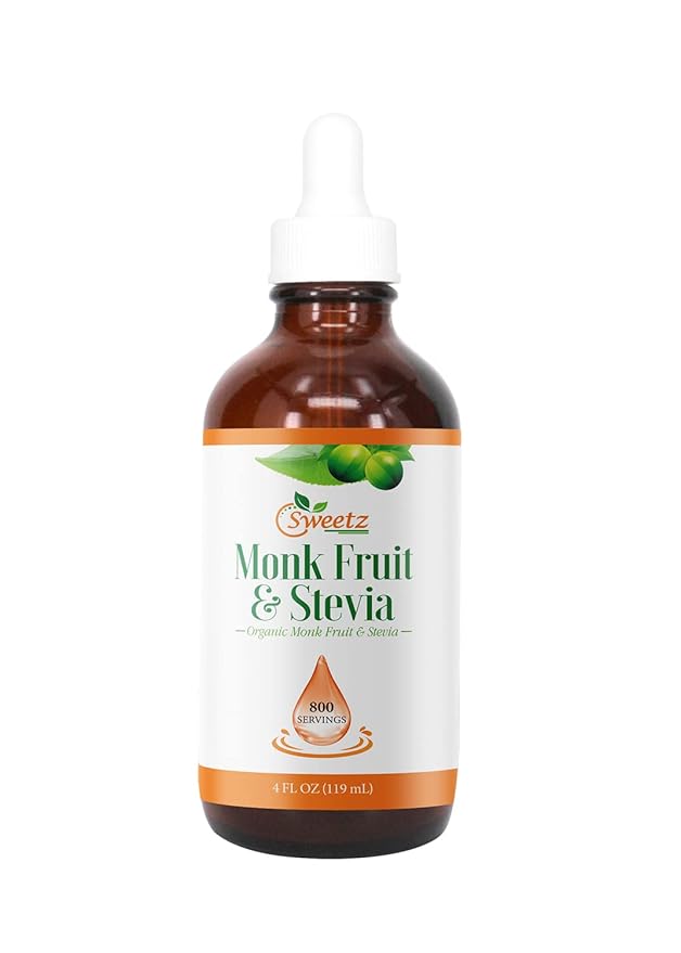 Monk Fruit & Stevia Liquid Sweetener Drops - Natural Sweeteners & Sugar Alternatives - Delicious Blend with No Bitter Aftertaste - Concentrated Sweetener Liquid Drops Extract ??4 FL OZ Glass Bottle (800 Servings)