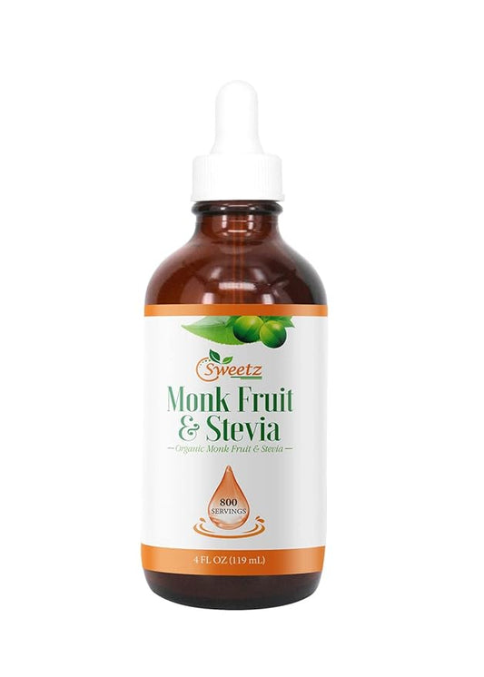 Monk Fruit & Stevia Liquid Sweetener Drops - Natural Sweeteners & Sugar Alternatives - Delicious Blend with No Bitter Aftertaste - Concentrated Sweetener Liquid Drops Extract ??4 FL OZ Glass Bottle (800 Servings)