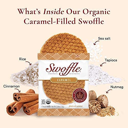 Gluten Free Organic Stroopwafels by Swoffle - Caramel Filled | (4) 1.16oz Wafers | non-GMO, Wheat Free, Kosher, Soy Free, Nut Free and All Natural!