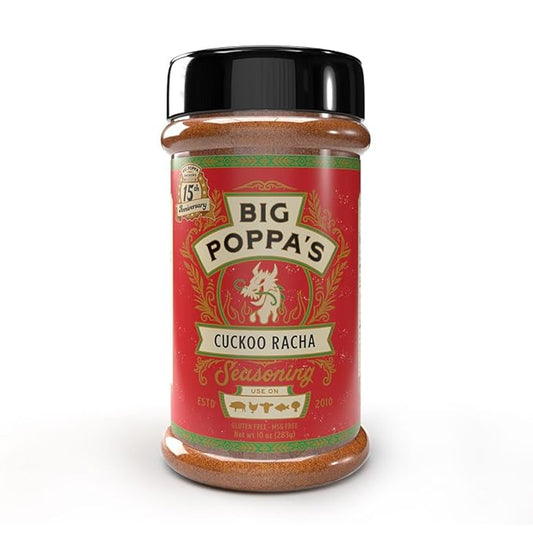 Big Poppa’s Cuckoo Racha Spicy & Sweet BBQ Rub – Bold Honey & Sriracha Spice Blend for Pork, Chicken, Wings & Shrimp – Flavor-Packed Seasoning for Grilling, Smoking & Backyard BBQ Pros (10 Oz)