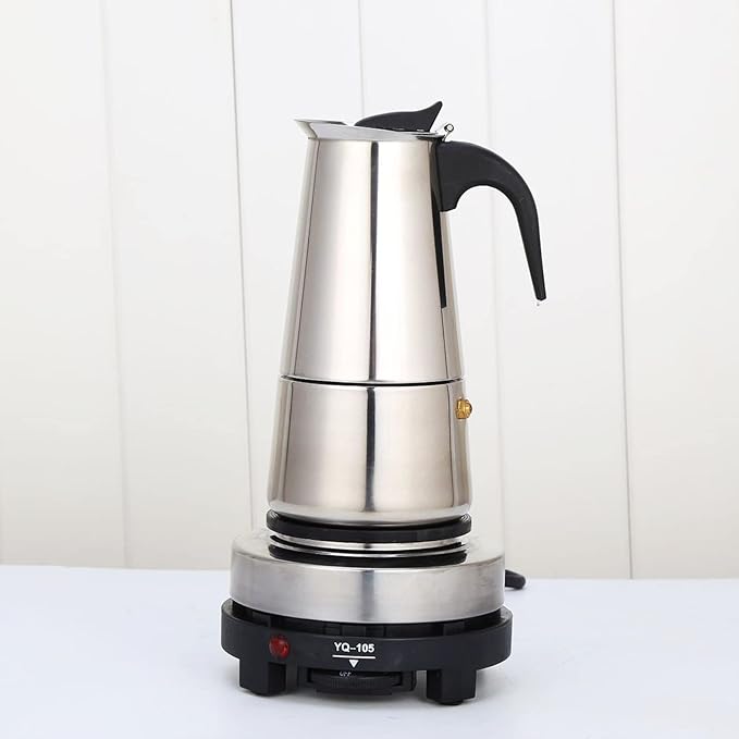 Stovetop Coffee Maker, 6 Cup Stainless Steel Moka Pot Espresso Maker Coffee Pot with Electric Stove, 500W Stovetop Espresso Machine Italian Espresso Maker for Home Bar Office