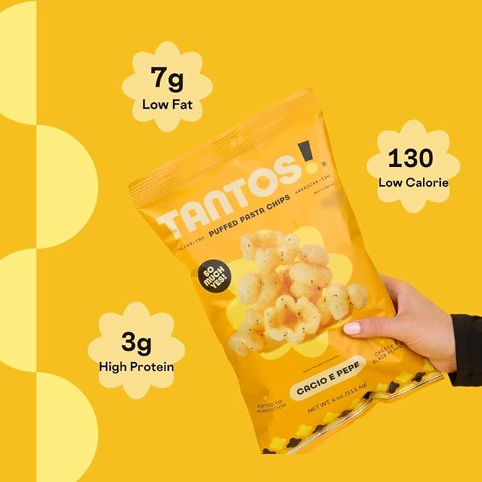 Tantos! Puffed Pasta Chips ??Healthy Pasta Snack by Top Chef Joe Sasto ??Plant-Based, Low Calorie, Crunchy Chips ??Variety Pack ??Marinara, Pesto, Cacio e Pepe, Classico ??Gourmet Bold Flavors (1 oz 8 Pack, Cacio e Pepe)