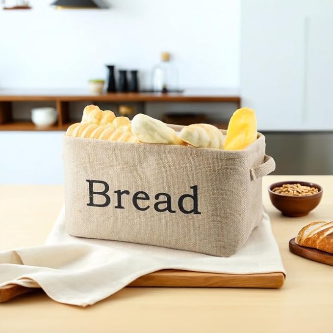 YAHUAN Burlap Bread Basket with Handles Bread Bin for Keeping Bread, Jute Bread Box for Kitchen Counter Pantry(Original)
