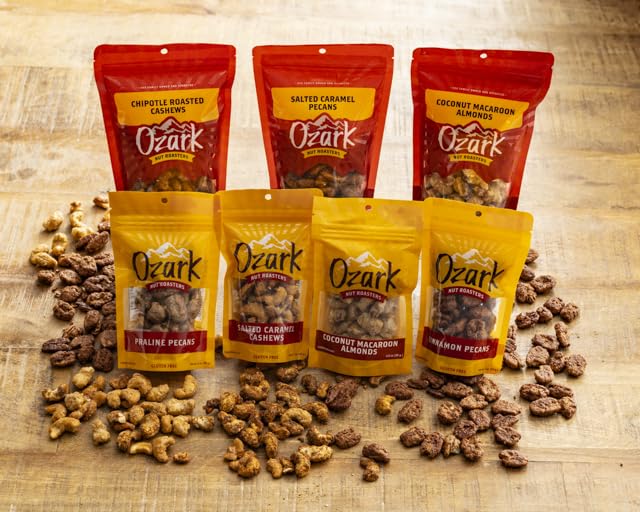 OZARK NUT ROASTERS, Salted Caramel Cashews, Flavored Snack Nuts, Gluten-Free Gourmet Candied Cashews, Blend of Sugar, Sea Salt & Caramel (14 oz)