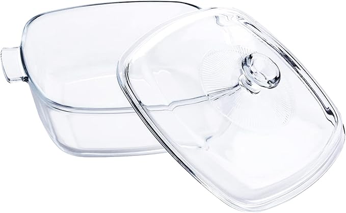 Clear Square Glass Casserole with Lid, Baking Dish with Glass Cover, Oven, Freezer and Dishwasher Safe (1.2-Quart Square)