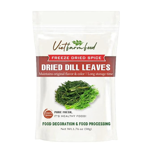 DRIED DILL LEAVES 1.76 Oz (50g) VIETFARMFOOD: Pure, natural freeze-dried spice made from real vegetables and fruits - perfect for enhancing every meal, from cooking, baking, salads, soups, sauces