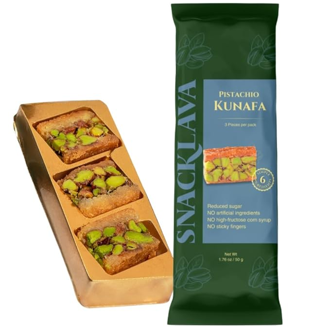 Snacklava Pistachio Kunafa Bites - 20 Pack (3 Pieces per Pack) - No Artifical Ingredients, Colors or Preservatives