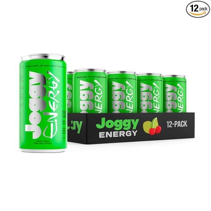 Joggy Organic Energy Drink | Cherry Lime & Hibiscus (12pk) | Clean Pre Workout Beverage with 150mg Guayusa Caffeine & No Added Sugar | Plant-Based, Gluten Free, Non-GMO, Vegan, Non-Jittery Focus Drink
