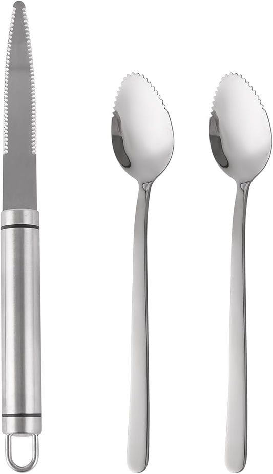Grapefruit knife & Grapefruit Spoons, Grapefruit Utensil 3 Pieces Set, Stainless Steel Serrated Edges Grapefruit Knife and Spoon, Dishwasher Safe & Kitchen Utensils (Silver)