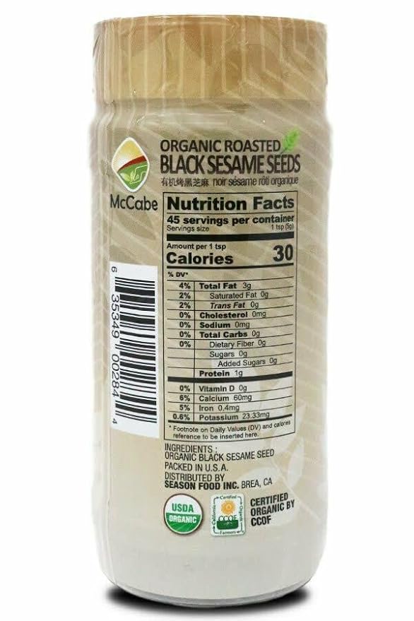 McCabe Organic Roasted Black Sesame, 8oz (2 Packs), USDA Organic Certified, CCOF Certified Organic, Roasted & Packed in USA
