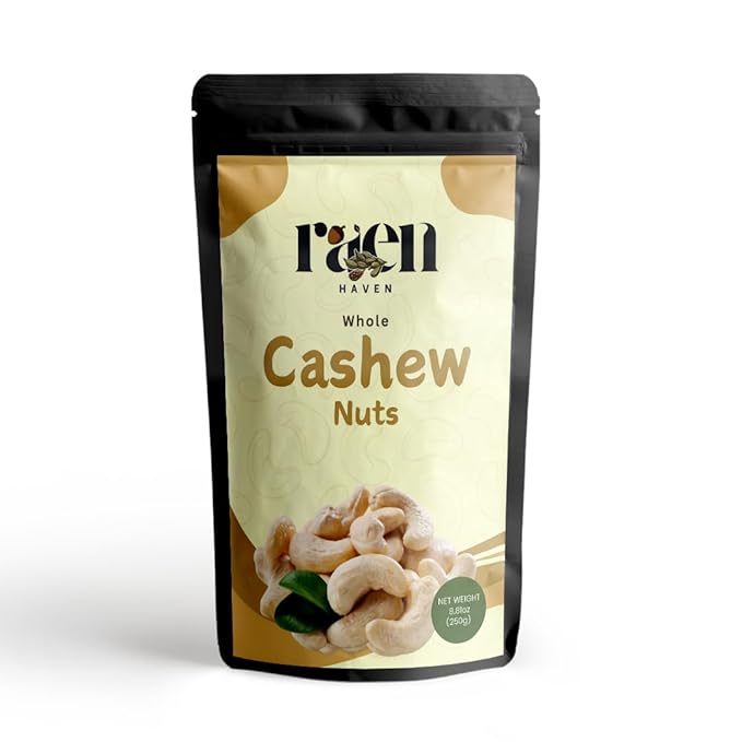 RAEN HAVEN Whole Cashew Nuts - 8.82 oz (250gm)??Organic, Crunchy Snack, Freshly Packed, High in Protein ??Great for Snacking or Gifting - Pack of 1