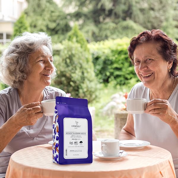 Lifeboost Midnight Blueberry Mocha Whole Bean Coffee - Non-GMO Wild Blueberry Low Acid Single Origin Coffee Beans - Third Party Tested For Mycotoxins & Pesticides - 12 Ounces