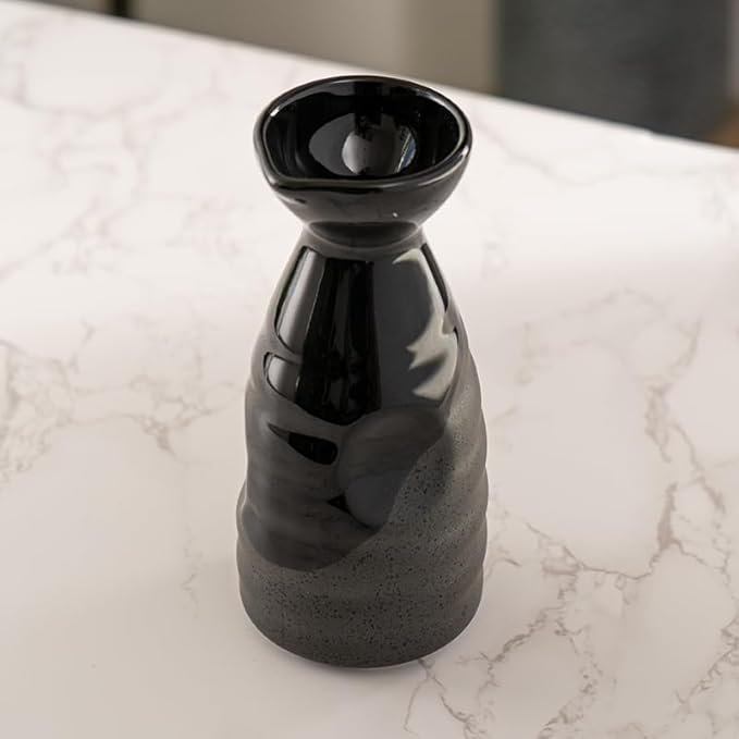Urban Tokyo Tokkuri Porcelain Sake Bottle Server 10 fl oz Hot or Cold Sake Home or Restaurant Supply Use Reactive Glazed Ceramic (Black Matte)