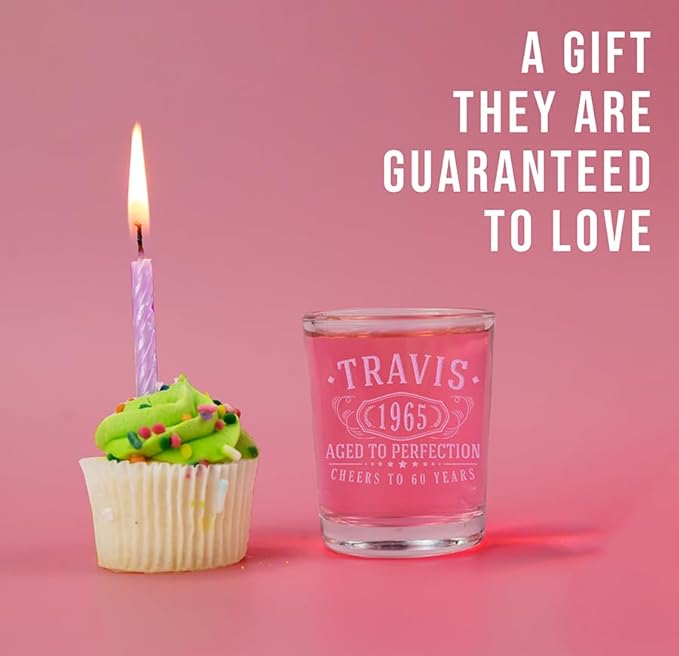Personalized Vintage 60th Etched 2.5oz 1pk Shot Glass – Custom 1965 Happy 60th Birthday Gifts Men Women, Customized Cheers 60 Years, Turning 60 Year Old Decorations Decor, Party Favors Best Gift Idea