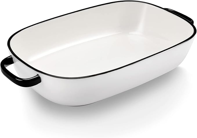 6 Quart Large Rectangular Baking Dish, 16x11 Inches Ceramic Baking Pan Casserole Dish for Cooking,Kitchen and Daily Use, Safe for Oven Microwave Refrigerator Disinfection Cabinet and Dishwasher,White