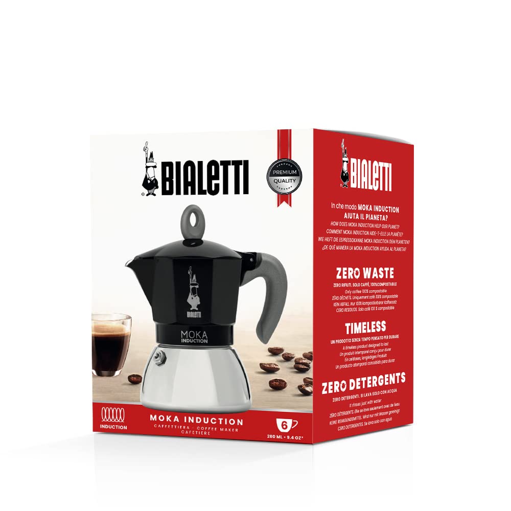Bialetti - Moka Induction, Moka Pot, Suitable for all Types of Hobs, 6 Cups Espresso (9.4 Oz