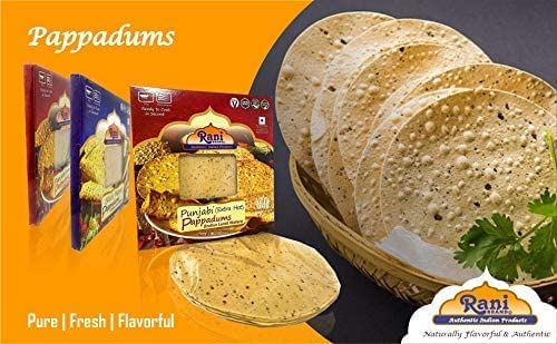 Rani Pappadums (Indian Lentil Wafer Snack) Green Chilli Papad 7oz (200g) Approximately 15pc, 7 inches, Pack of 12 ~ All Natural | Gluten Friendly | NON-GMO | Vegan | Indian Origin