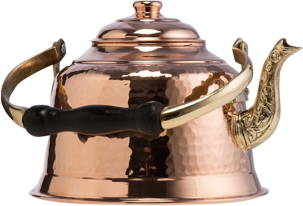 DEMMEX Tea Lover's Copper Teapot, Heavy Gauge 1mm Thick Hammered Solid Copper, Copper Tea Pot