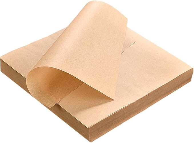 100pcs Parchment Paper Sheets Pre-Cut Baking Parchment,Non-Stick Kitchens Cookie Baking Paper,for Oven Grilling Air Fryer Steaming Bread Cake Cookie Meat Pizza (8x8 Inch, Brown)