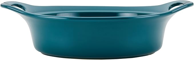 Rachael Ray Solid Glaze Ceramics Casserole Bakeware/Baker Set with Shared Lid, 3 Piece, Teal