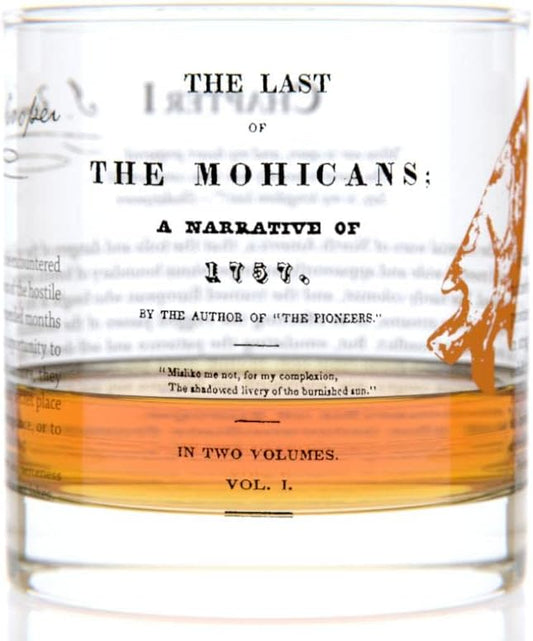 Well Told Classic Literature Rocks Glass - The Last of the Mohicans by James Fenimore Cooper - Old Fashioned Whiskey Glass Gift for Book Lovers (11 oz)