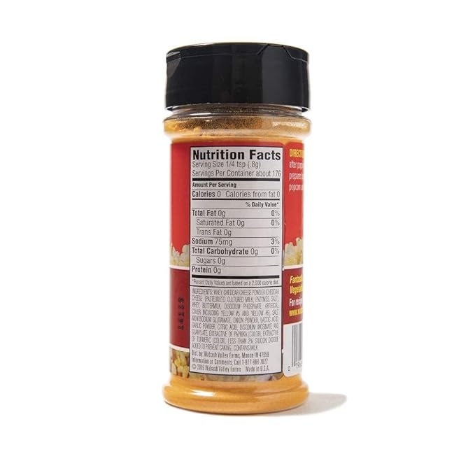 Zesty Cheddar Cheese Popcorn Seasoning - Wabash Valley Farms Cheddar Cheese Powder, Fat Free Cheese Popcorn Topping, Popcorn Flavoring Seasoning for Irresistible Cheddar Popcorn Flavor (5 oz)