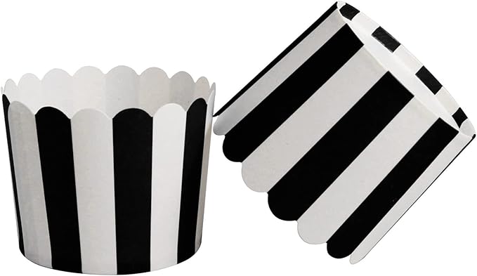 100 Pack Muffin Liners Baking Paper Cups Black and White Stripes Cupcake Liners Elegent Muffins Baking Cups Cupcake Wrappers for Birthday Parties, Weddings, Bottom Dia 2.36 Inch