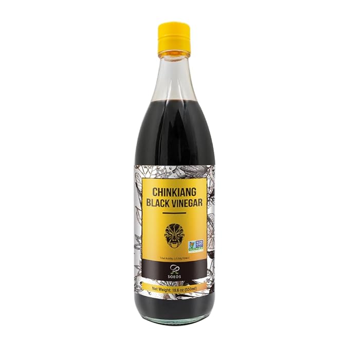 Soeos Chinkiang Vinegar, 18.6 fl oz (550ml), Chinese Black , Traditional , Organic , Zhenjiang Xiangcu, Black Rice Vinegar | Condiment for Cooking Noodles, Braised Meat, Cold Appetizers