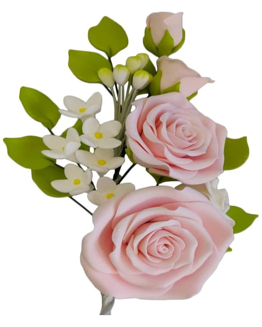 O'Creme Gumpaste Flower Spray, Pink Rose 4x6 - Edible Flowers for Cake Decorating - Flower Decorations for Cakes, Candy, Cupcake Toppers - Birthday Party, Wedding, Valentine's, Baby Shower