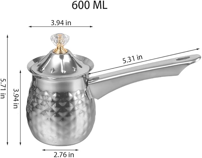 Turkish Coffee Maker, Chai Pot, Arabic & Greek Coffee Pot, 600 Ml / 20 Oz Silver Ibrik