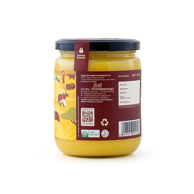 A2 Ghee Butter Organic Grass Fed from Gir Cow | Gut Friendly | Healthy Butter Alternative | Non-GMO, Lactose-Free, Keto Friendly ??16 Oz from Two Brothers Organic Farms