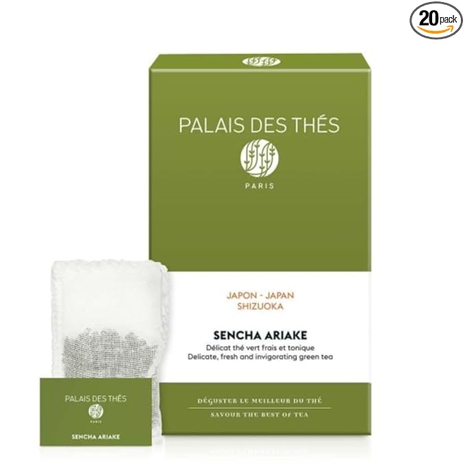 Palais des Th챕s - Organic Sencha Ariake - Japanese Green Tea - 20 Cotton Tea Bags, Serves 20 Cups